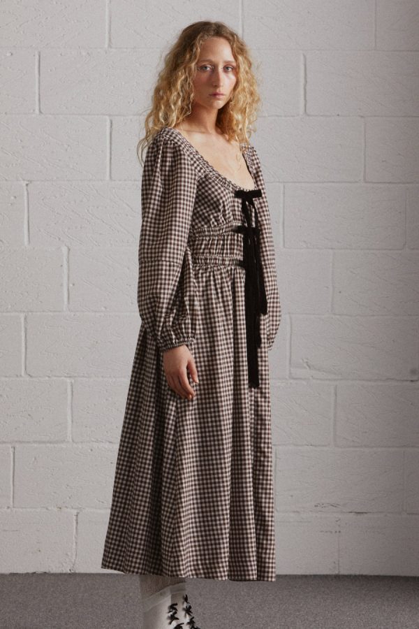 dakota bow midi dress - chocolate check - Image 2