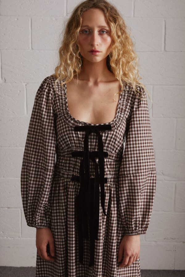dakota bow midi dress - chocolate check - Image 3