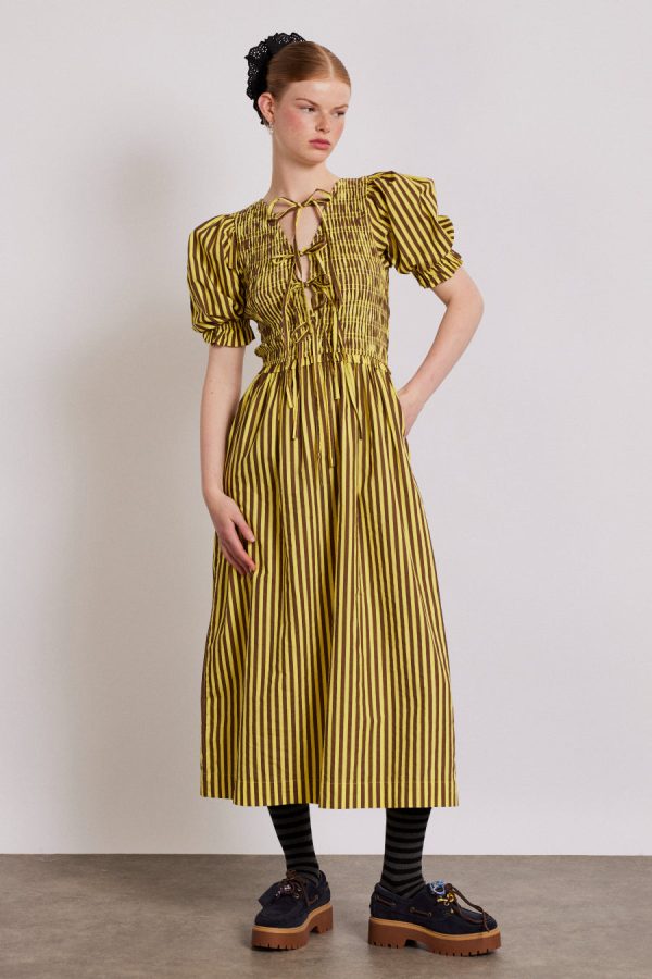 bluebelle midi dress - brown yellow stripe - Image 2