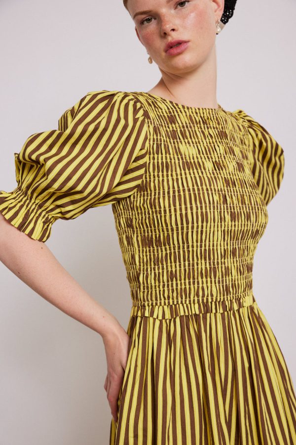 bluebelle midi dress - brown yellow stripe - Image 3