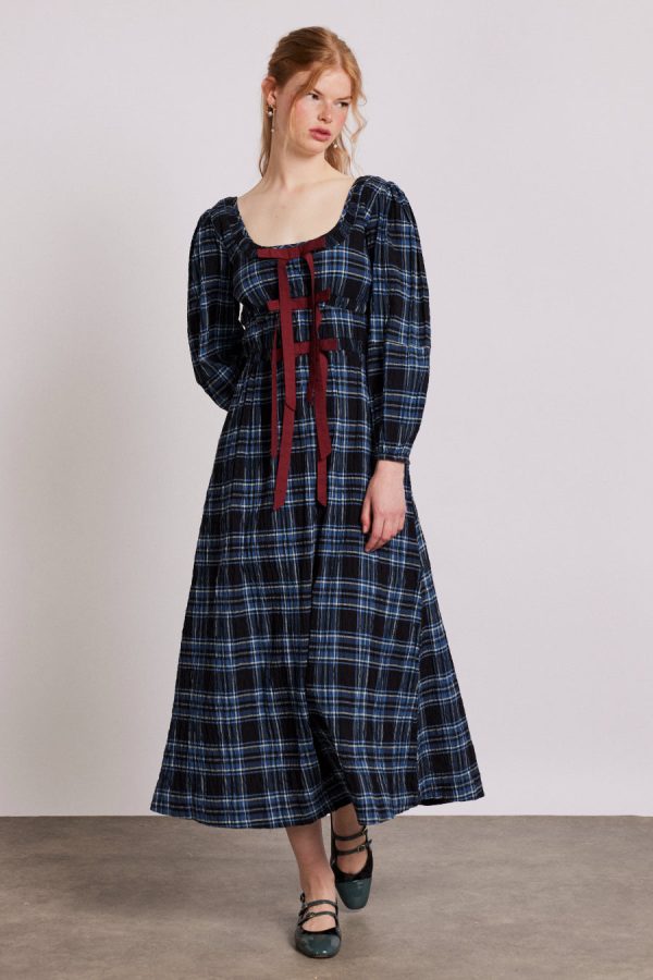 dakota midi dress - blue check