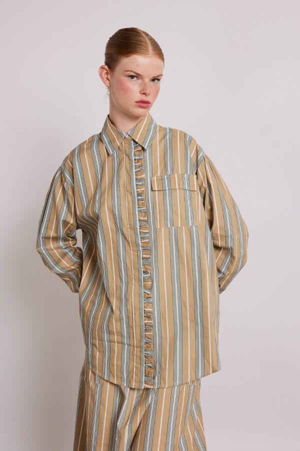 kylie ruffle shirt - tan stripe - Image 2