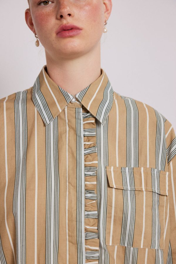 kylie ruffle shirt - tan stripe - Image 3
