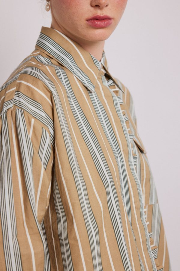 kylie ruffle shirt - tan stripe - Image 4