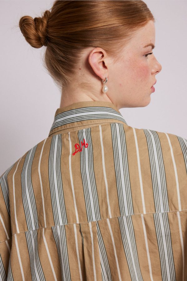 kylie ruffle shirt - tan stripe - Image 6