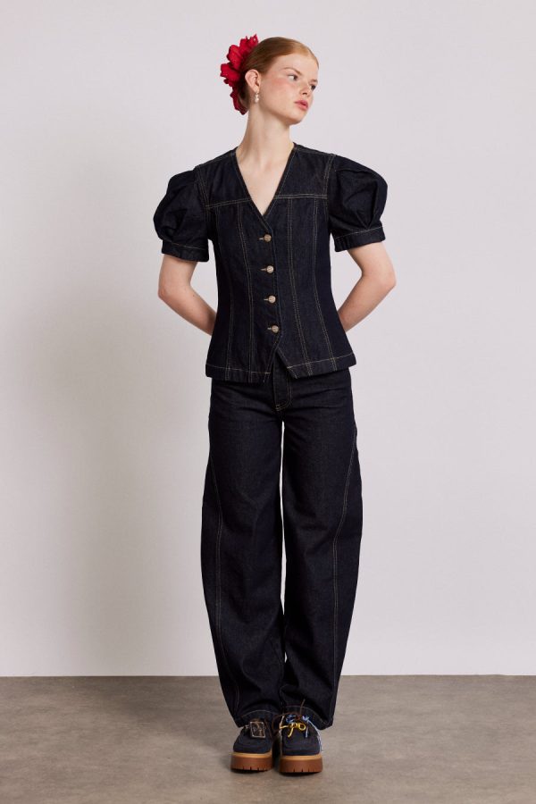 shell denim top - dark indigo - Image 2