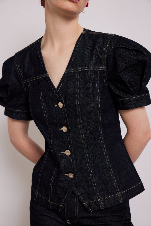 shell denim top - dark indigo - Image 3
