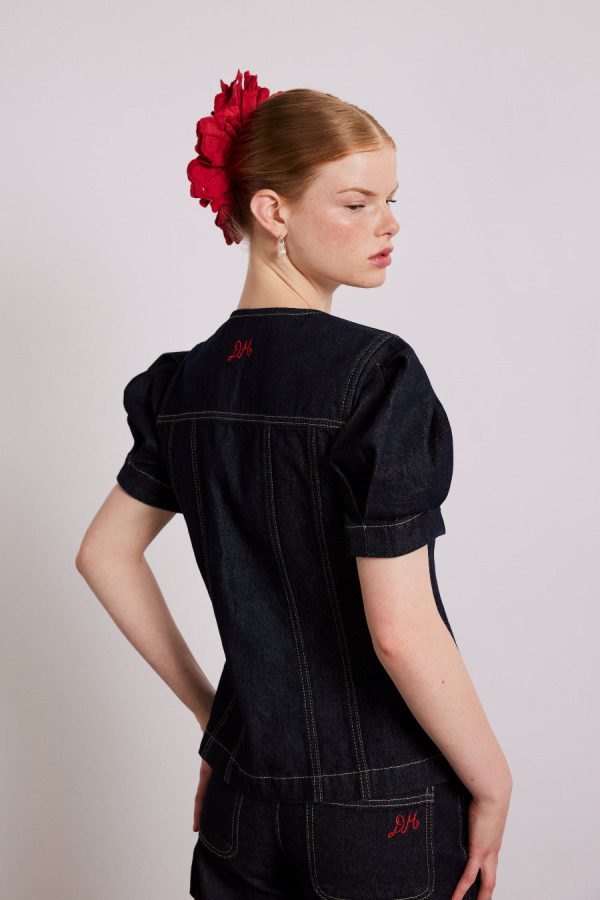 shell denim top - dark indigo - Image 5