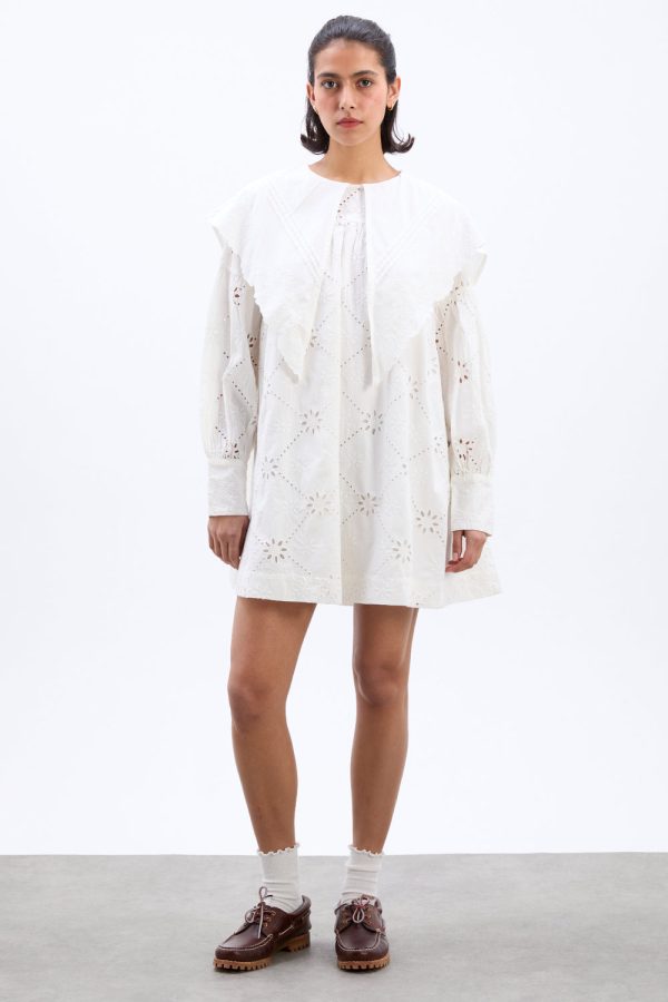 clementine embroidered collared mini dress - white