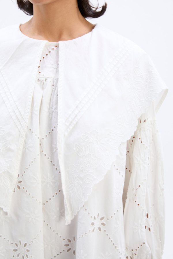 clementine embroidered collared mini dress - white - Image 4