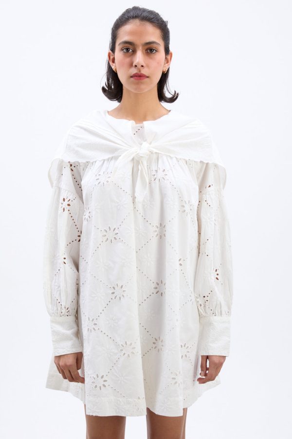 clementine embroidered collared mini dress - white - Image 5
