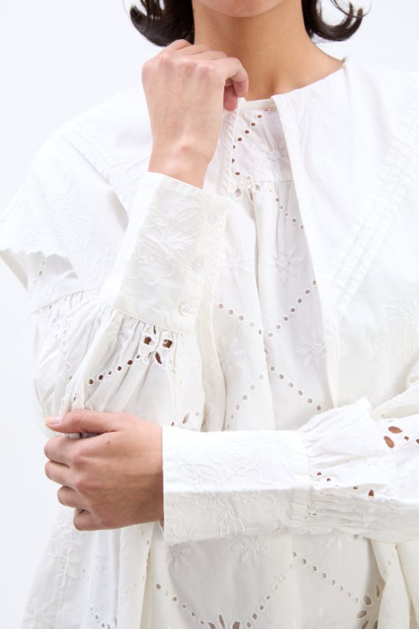 clementine embroidered collared mini dress - white - Image 6