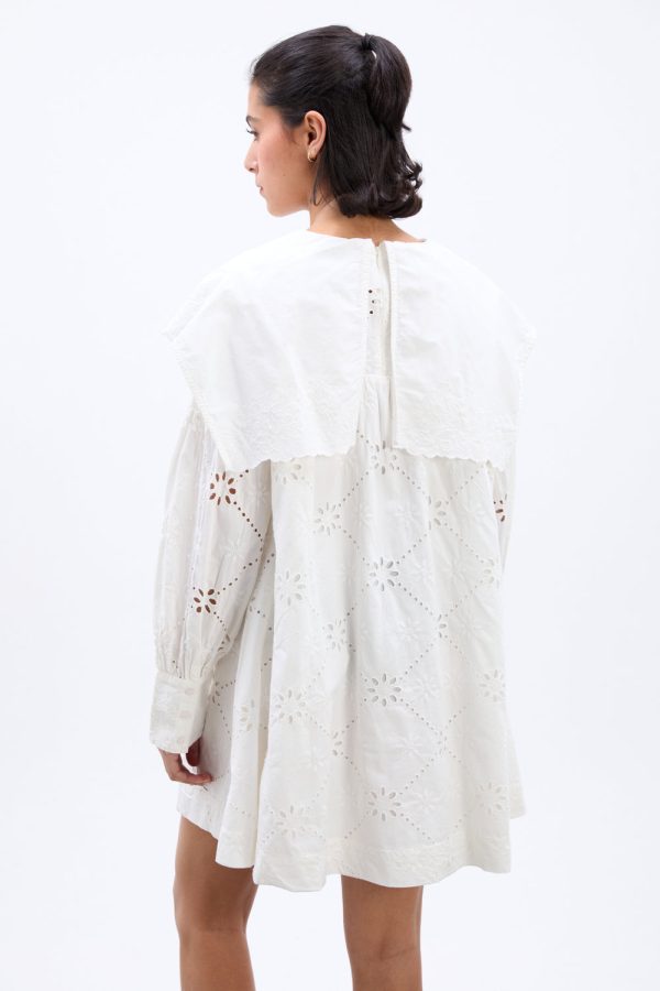 clementine embroidered collared mini dress - white - Image 7