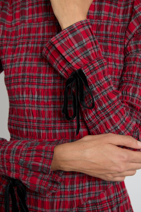 alice shirred midi dress- red check - Image 3