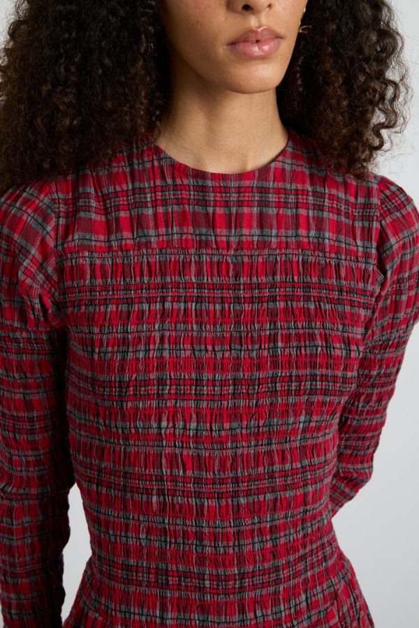 alice shirred midi dress- red check - Image 4