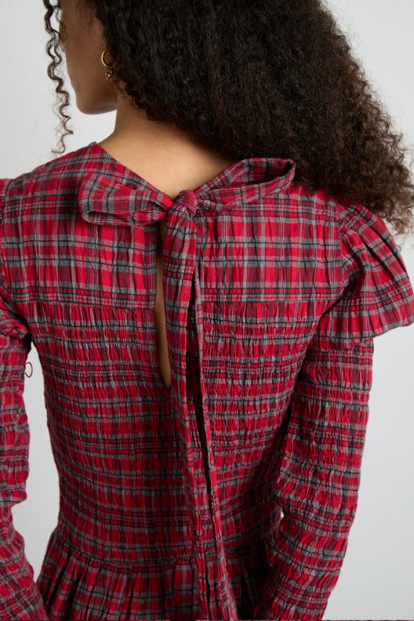 alice shirred midi dress- red check - Image 5