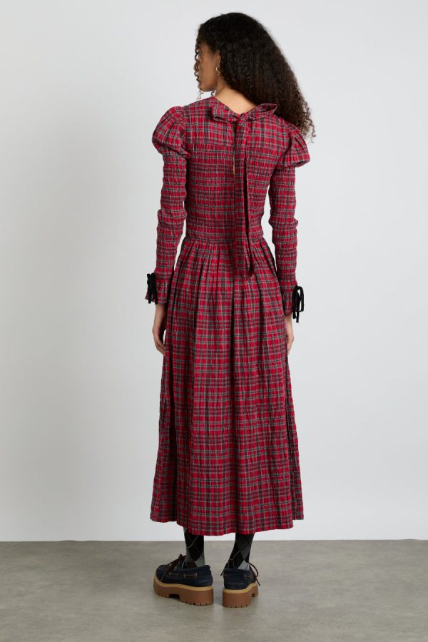 alice shirred midi dress- red check - Image 6
