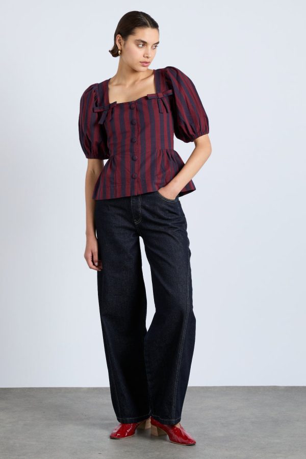 harriet blouse - burgundy and navy stripe - Image 2