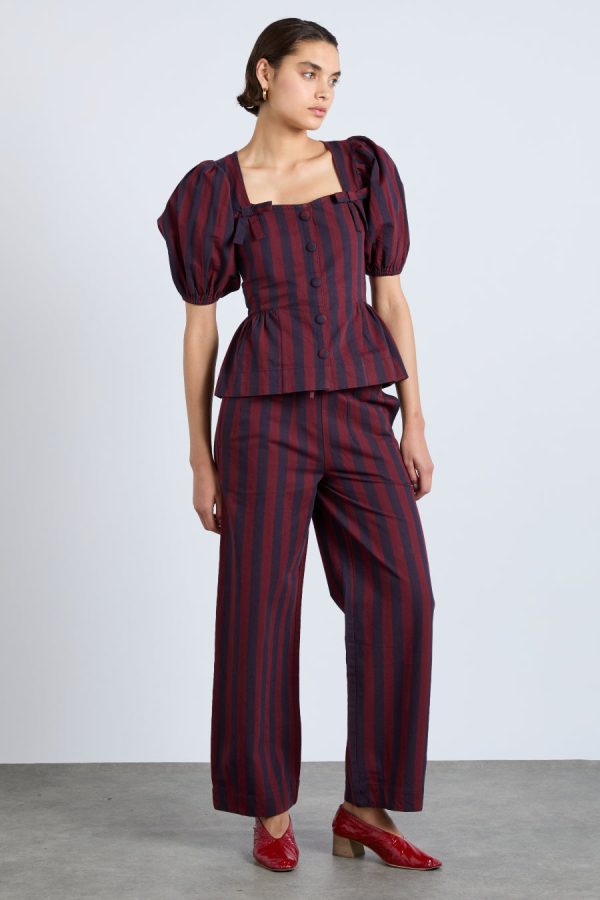 harriet blouse - burgundy and navy stripe - Image 4