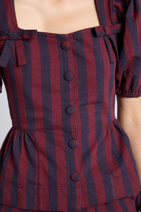 harriet blouse - burgundy and navy stripe - Image 5