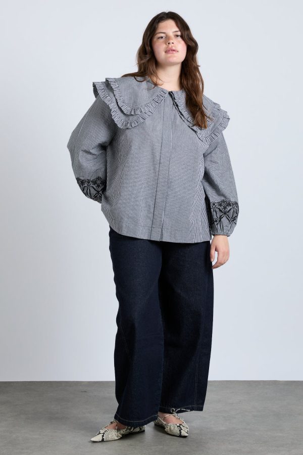lois double collar blouse - black gingham - Image 4