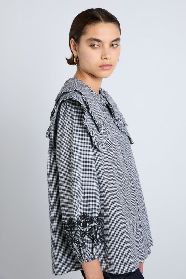 lois double collar blouse - black gingham - Image 5