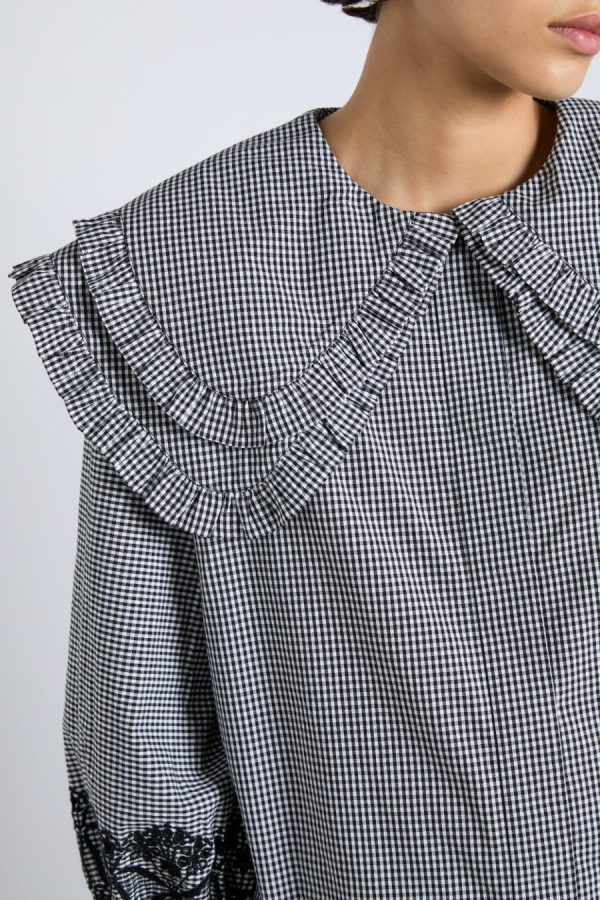 lois double collar blouse - black gingham - Image 6