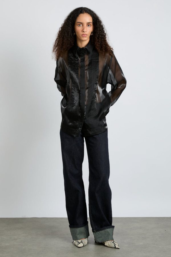 bel pin tuck shirt - black sheer - Image 2