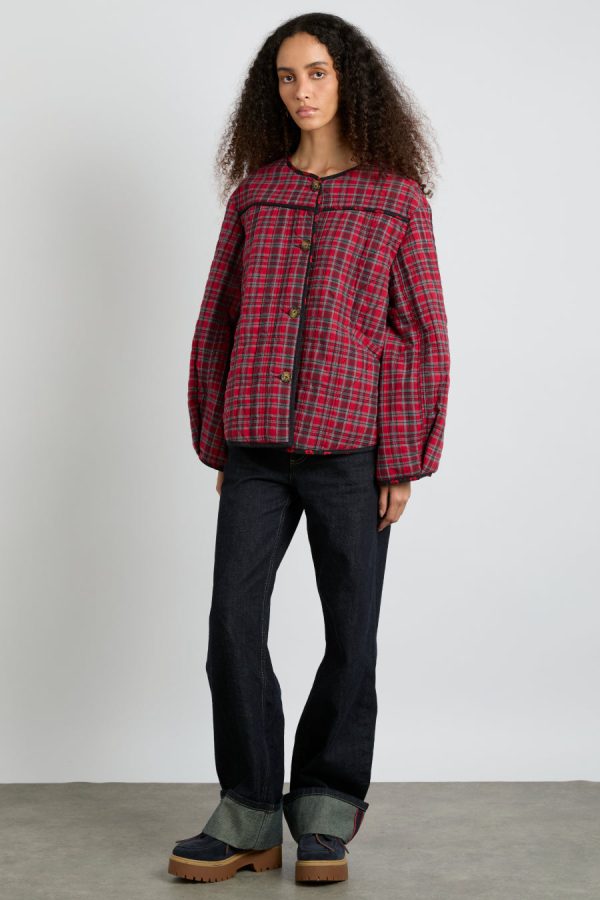 macy quilted jacket - red check - Image 2