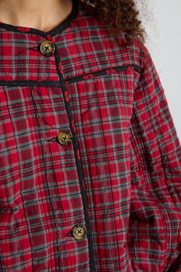 macy quilted jacket - red check - Image 3
