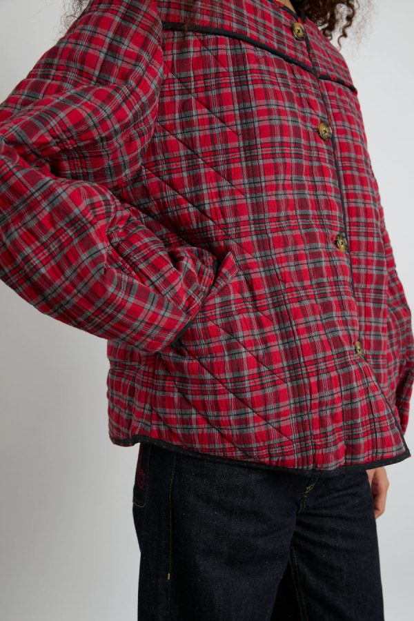 macy quilted jacket - red check - Image 4