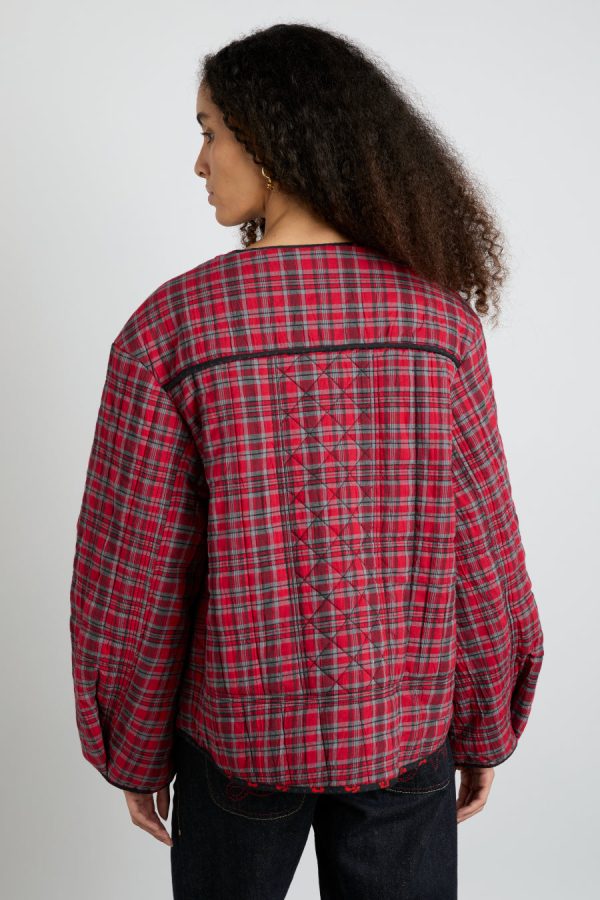 macy quilted jacket - red check - Image 5