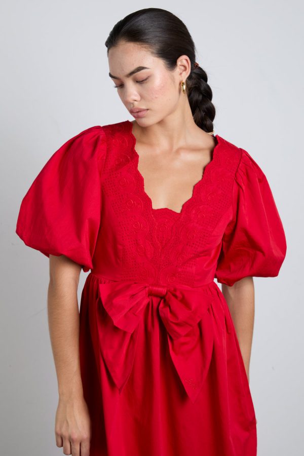aria bow embroidered midi dress - red - Image 2