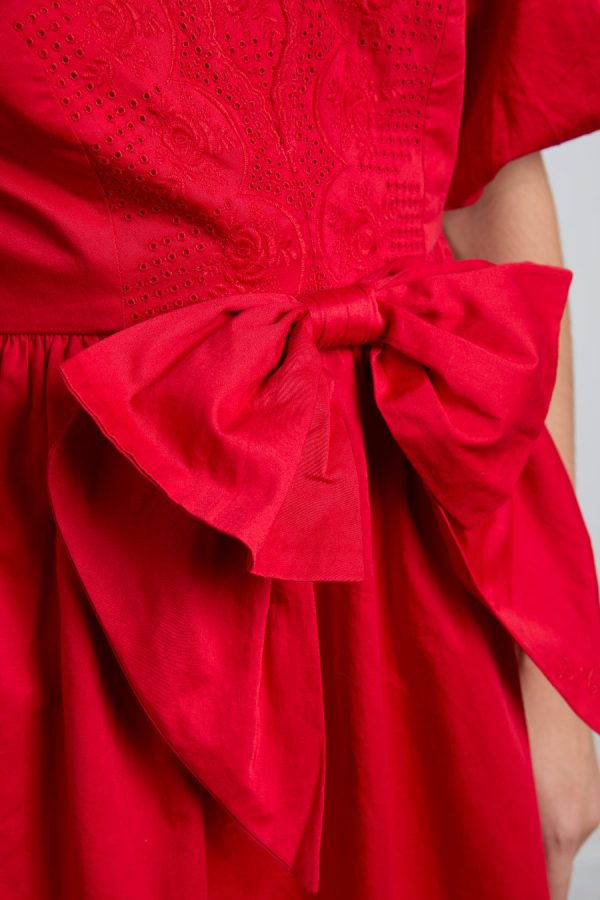 aria bow embroidered midi dress - red - Image 3