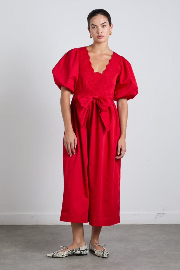 aria bow embroidered midi dress - red - Image 4