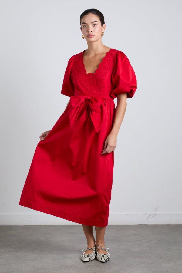 aria bow embroidered midi dress - red - Image 5