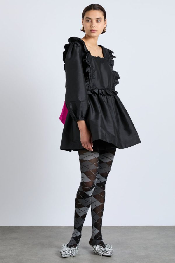 piarra mini smock dress - black  with pink bows - Image 2
