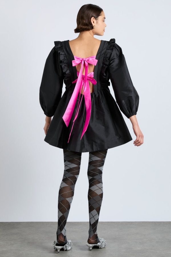 piarra mini smock dress - black  with pink bows - Image 3