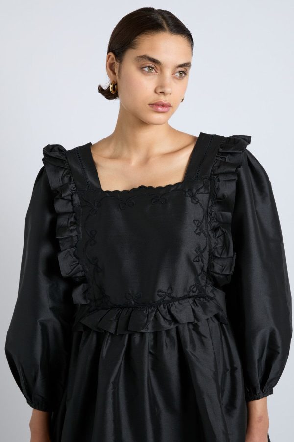 piarra mini smock dress - black  with pink bows - Image 4
