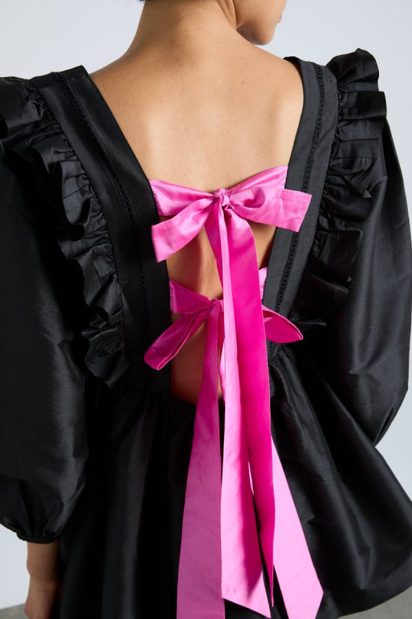 piarra mini smock dress - black  with pink bows - Image 5