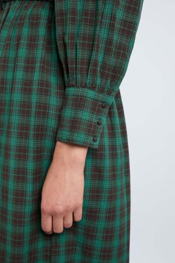 elle shirred midi dress - green check - Image 4