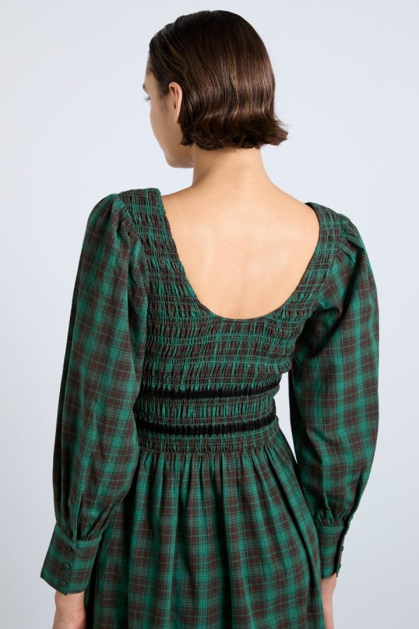 elle shirred midi dress - green check - Image 5
