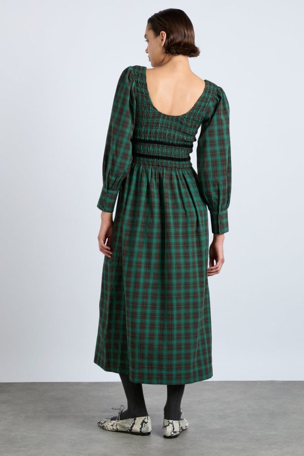elle shirred midi dress - green check - Image 6