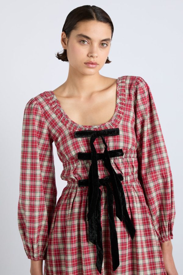 dakota bow midi dress - tartan - Image 2