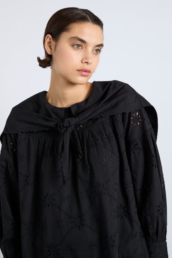 clementine embroidered collared mini dress - black - Image 2