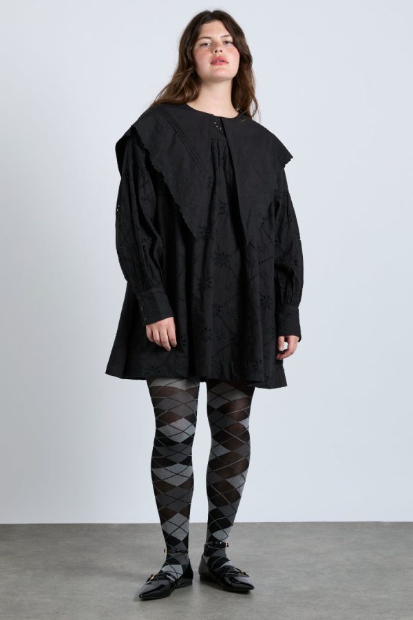 clementine embroidered collared mini dress - black - Image 3