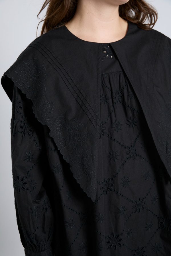 clementine embroidered collared mini dress - black - Image 5