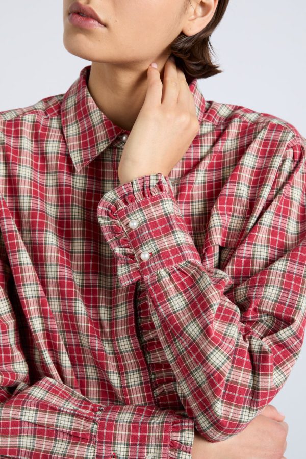 kylie ruffle shirt - red check - Image 3