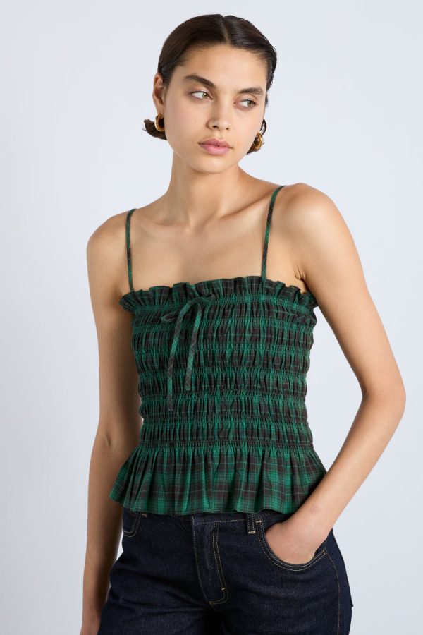 elsa shirred bardot cami - green check - Image 2