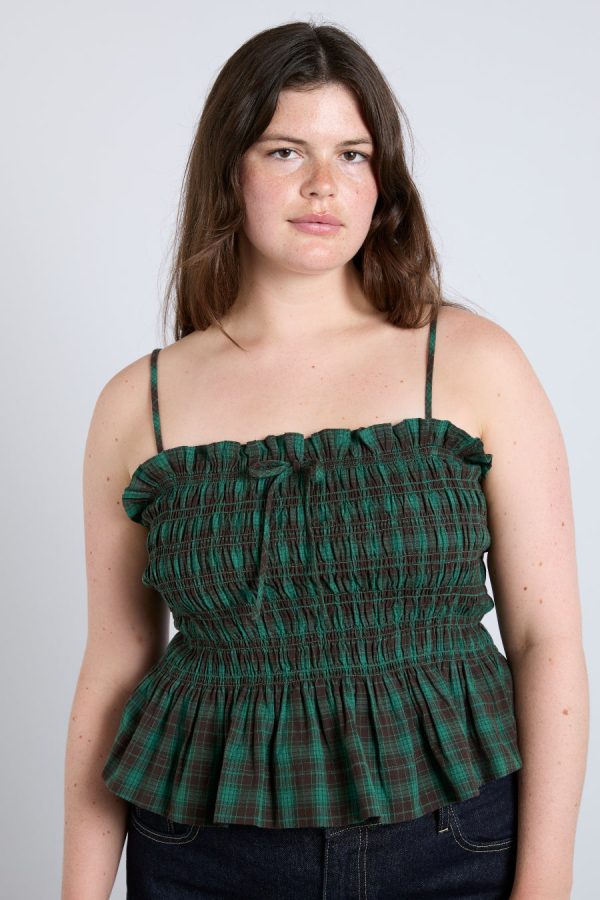 elsa shirred bardot cami - green check - Image 4